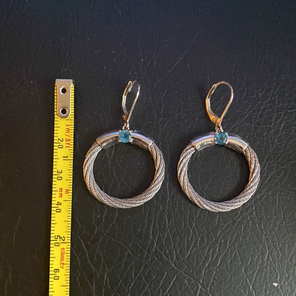 Genuine Blue Topaz Wire Hanging Hoops - Picture 2 of 3